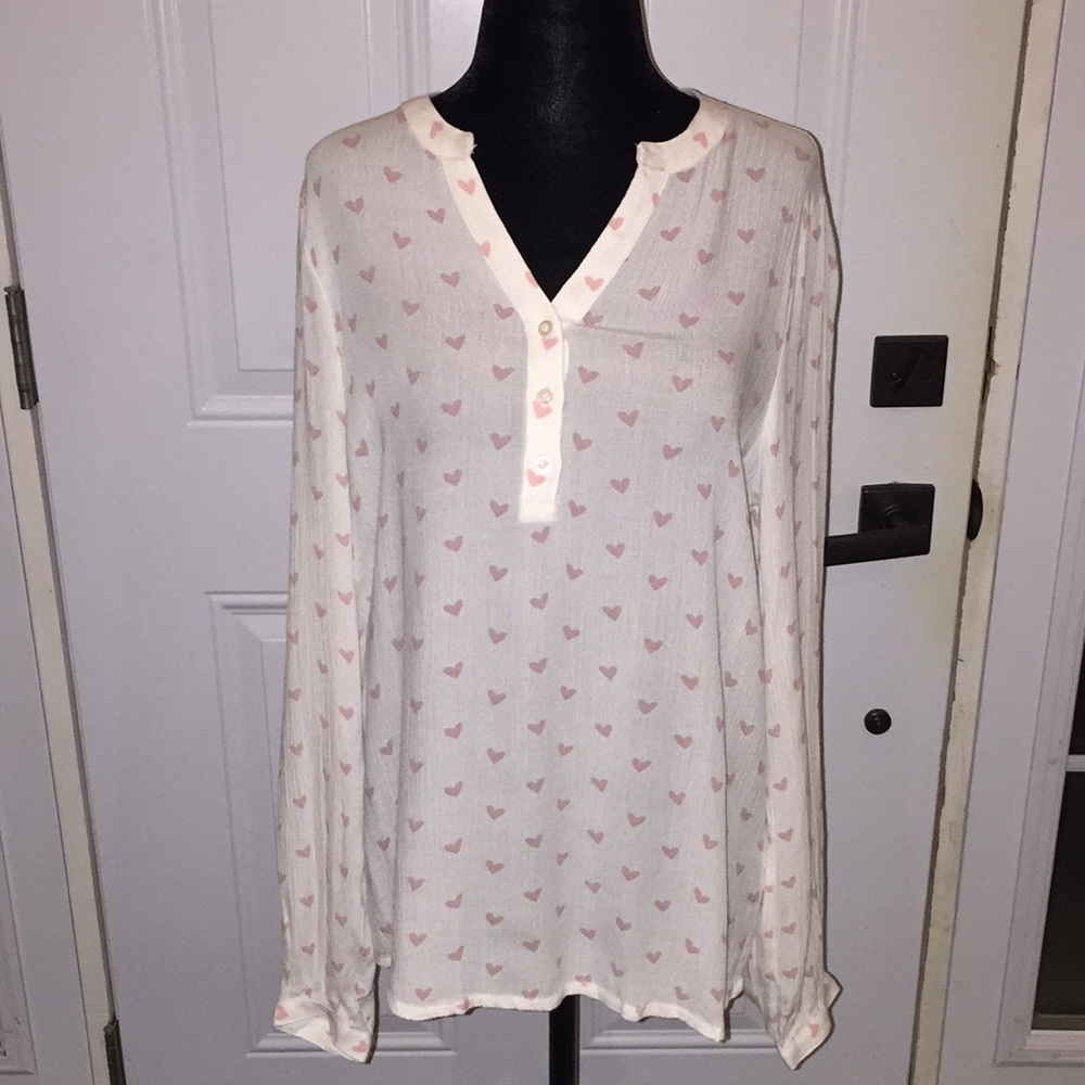 Kaffe Nobella Amber Blouse White with Pink Hearts Size 6